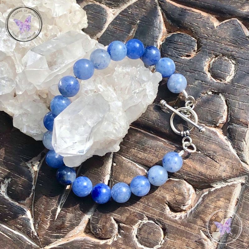 Blue Aventurine Healing Bracelet with Silver Toggle Clasp